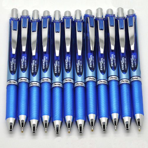 12   Energel BLUE  Retractable BL75 Gel Pens FINE .5mm POINT