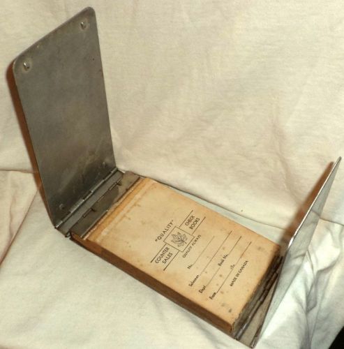 Portable Metal Hinged Sales Receipt Holder w/ Sales Book 1950s-60s