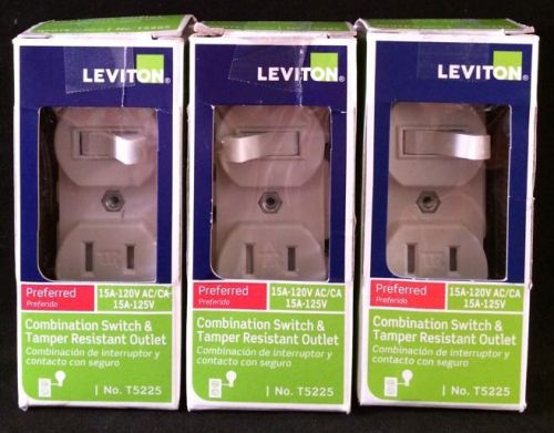 3 leviton t5225-w combination 15 amp 120 15-125 amp volt ac outlet switch  new for sale