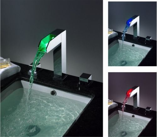 Yanksmart LED Bathroom Mixer Water Tap 3 Holes Basin Sink Faucet Brass Chrome
