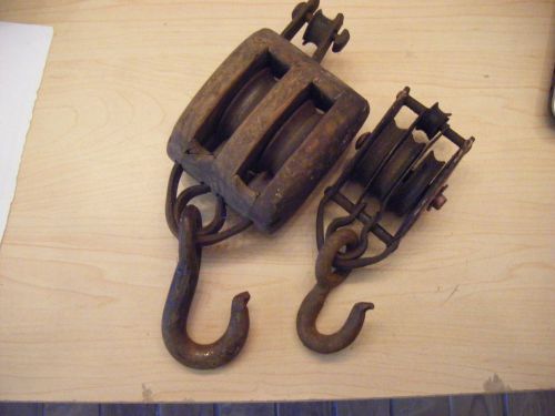 TWO ANTIQUE PULLEYS - HOOK SHEAVES - BLOCK &amp; TACKLE