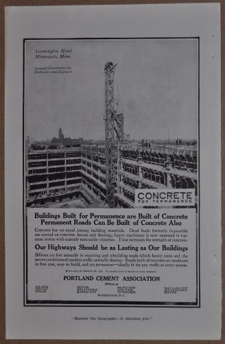 1917 PORTLAND CEMENT advertisement, concrete, Leamington Hotel Minneapolis