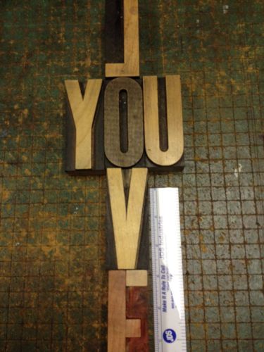 Vintage letterpress wood type blocks, LOVE YOU 3 1/4&#034;