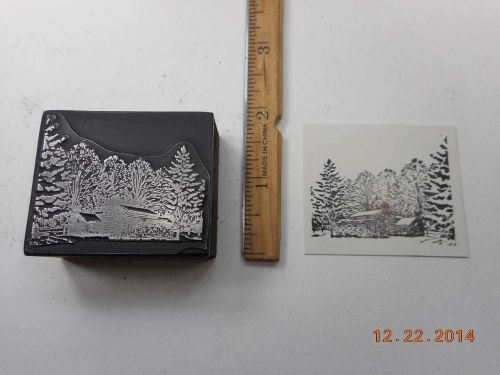 Letterpress Printing Printers Block, Log Cabin in Snowy Woods