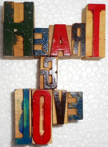 &#039;Heart &amp; Love&#039; Letterpress Wood Type Used Hand Crafted Made In India B999