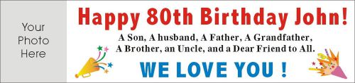 2ftX8ft Personalized Happy 80th (50th, 60th,70th) Birthday Banner  w/ your Photo