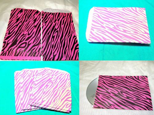 100 5x7 Combo Hot Pink Zebra Paper Bags, Animal Striped Colored Party Kraft Bags