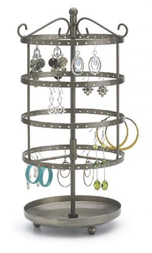 Small tiered jewelry carousel rotating  with holes for earring hooks (lot of 2) for sale