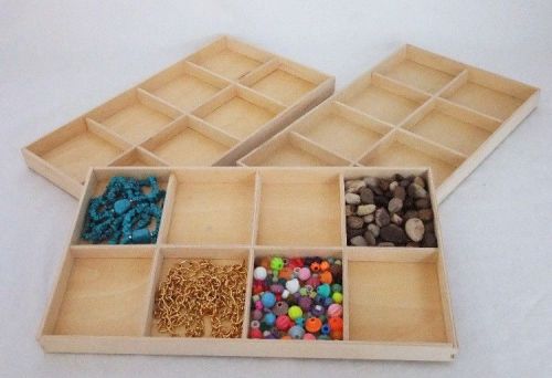 PACKAGE OF THREE  8 IN 1 NATURAL WOOD JEWELRY DISPLAY TRAYS