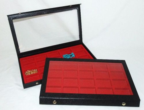 PACKAGE OF 2 CLEAR TOP CASES IDEAL FOR EARRINGS/JEWELRY 40 SLOTS RED