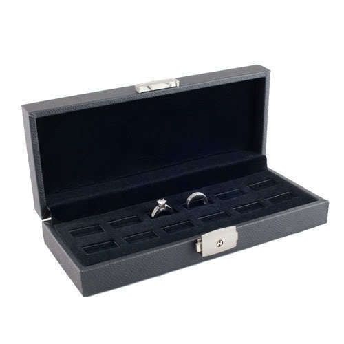 12 JEWELRY RING CASE DISPLAY WIDE SLOT STORAGE BOX NEW WITH LOCK AND KEY