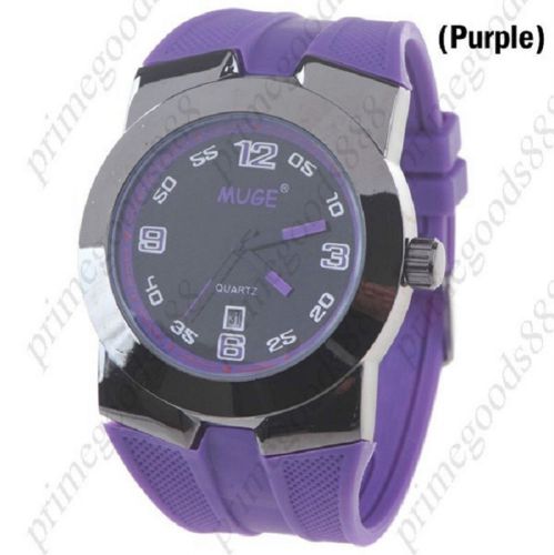 Unisex Quartz Wrist Watch with Date Indicator Rubber in Purple Free Shipping