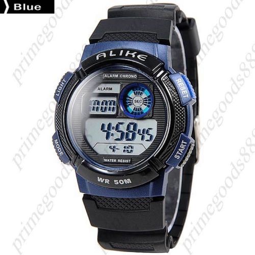 Lcd led round waterproof digital alarm stopwatch date men&#039;s wristwatch blue for sale