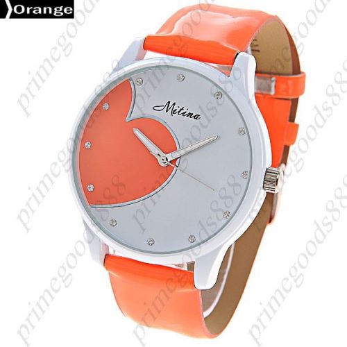 Round Shiny Analog Leather Lady Ladies Wrist Quartz Wristwatch Women&#039;s Orange