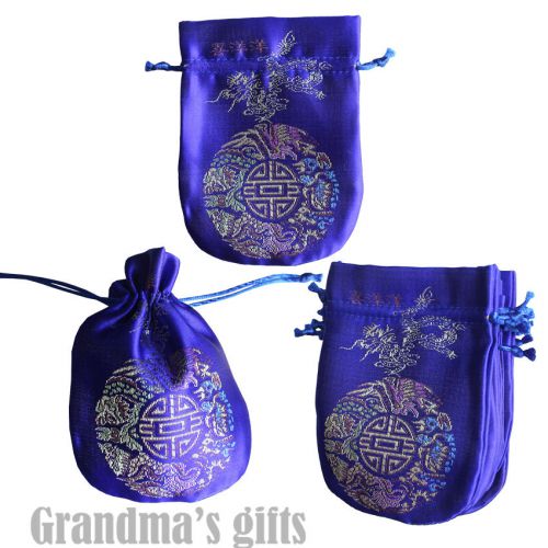 10pcs 4.7x3.2&#034; Chinese Blue Brocade Pouch Purses Jewelry Coins Gift Bag