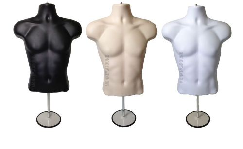 Set of 3 Male Mannequins Torso Body Form Men Display Stand Fixture Clothing NEW