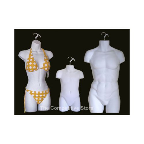 Male Female And Child - 3 Mannequin Manikin Dress Forms Set - White Color
