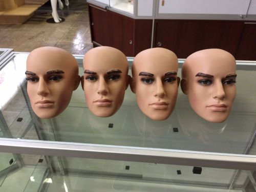 4 pcs New Plastic Male Mannequin Heads Flesh Tone Color #PS-GM-4pcs