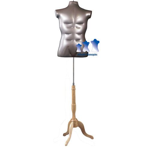 Inflatable Male Torso, Large, Silver and MS7N Stand