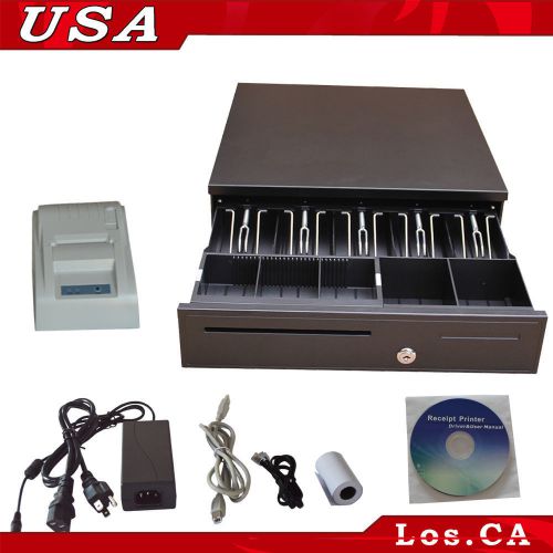 POS Thermal Dot Receipt Printer Set USB 58mm Roll Paper Electronic Cash Drawer