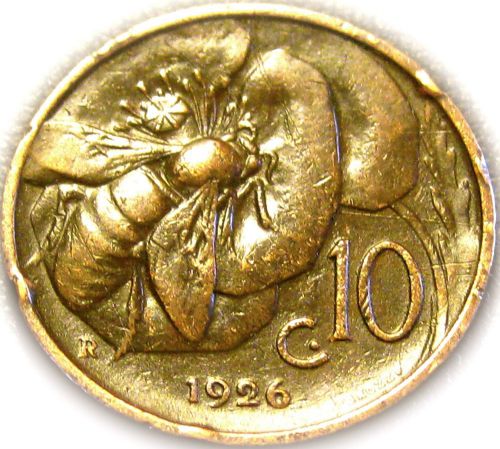 Honeybee Coin - Italy - Italian 1926R 10 Centesimi Coin - Great Coin - RARE