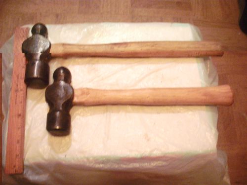 old use tools vintage lot 2 heavy ball peen hammers, solid, tight wood handles