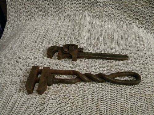 Vintage lot two adjustable monkey wrenchs  twist handle and pipe wrench usa for sale