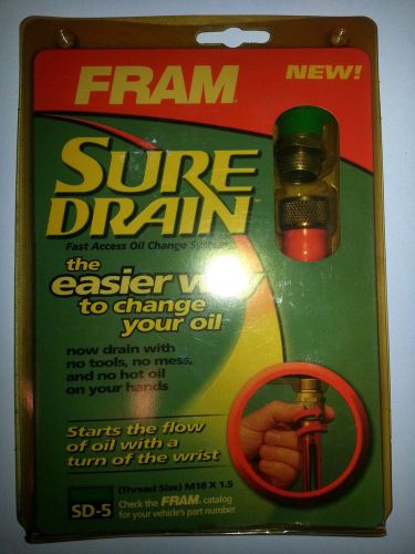 Fram Sure Drain SD-5 Thread Size M18 x 1.5 Oil Change System...New In Pkg