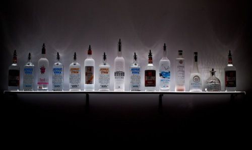 81&#039; led lighted wall mounted liquor shelves bottle display, bar bottle shelving for sale