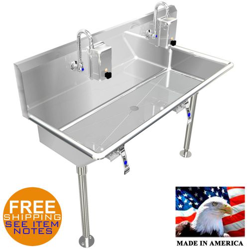 Industrial hand sink 48&#034; knee valves hands free stainless steel made in america for sale