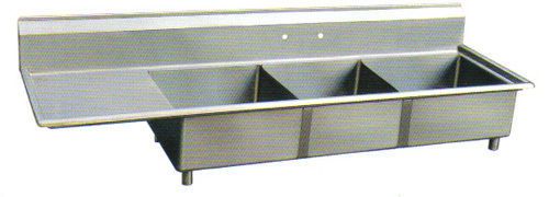 Stainless Steel 62.5&#034; X 21&#034; 3 Three Compartment Sink w Left Drainboard NSF