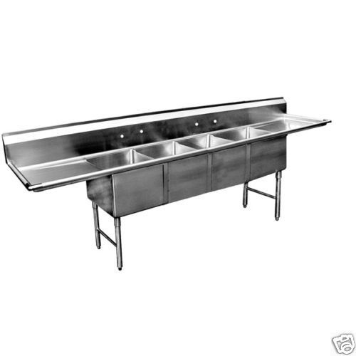 4 Compartment Stainless Steel Sink 16&#034;x20&#034; 2 Drainboard