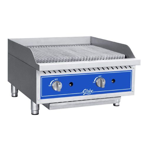 Globe 24&#034; counter top gas char rock charbroiler, gcb24g-rk, grill, new, food for sale