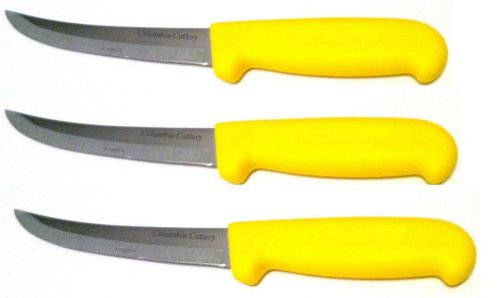 3 Columbia Cutlery 6&#034; Curved &amp; Stiff  Yellow Boning/Fillet Knives - new &amp; sharp!