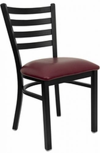 Metal designer restaurant chairs w burgundy vinyl seat for sale