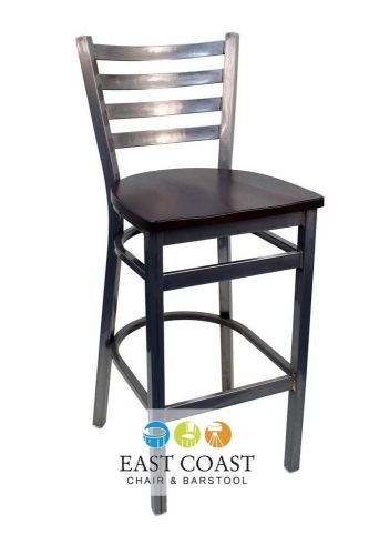 New gladiator clear coat ladder back metal bar stool with walnut wood seat for sale