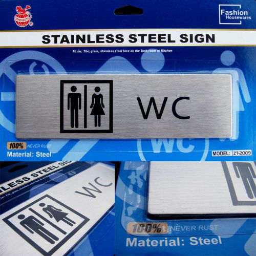 Stainless Steel WC Sign Restroom Plaque Adhesive Indoors / Outdoors Never Rust