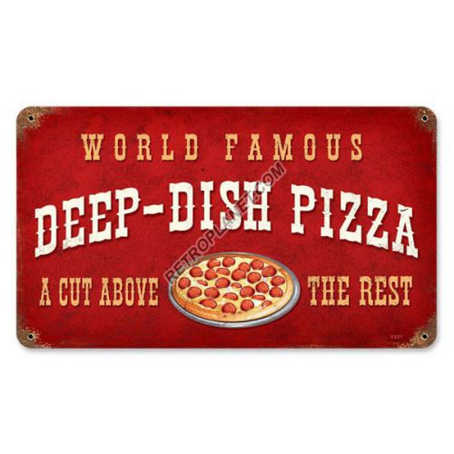 Deep-dish pizza vintage metal sign for sale