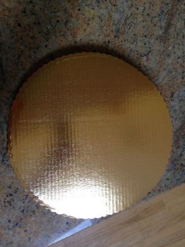 12 COUNT GOLD FOIL 12&#034; DISPOSABLE COOKIE CAKE PLATTER SCALLOP EDGE CARDBOARD