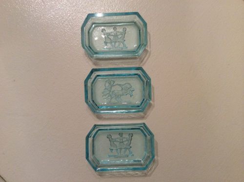 Set Of 3 Unusual Aqua Blue Glass Salt Dip/Cellars Chariot &amp; Children Designs