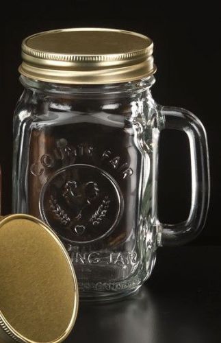 Set of 6 County Fair Drinking Mason Jar 16 oz with Handle and LID Libbey 97085