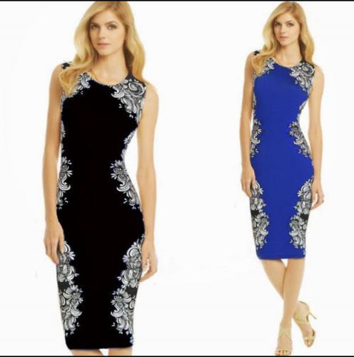 New printing round neck sleeveless dress slim package hip pencil skirt for sale