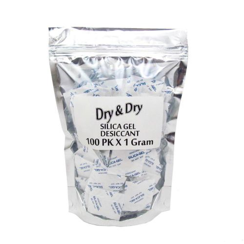 1 gram x 100 pk  &#034;dry &amp; dry&#034; silica gel desiccant - fda compliant food safe for sale