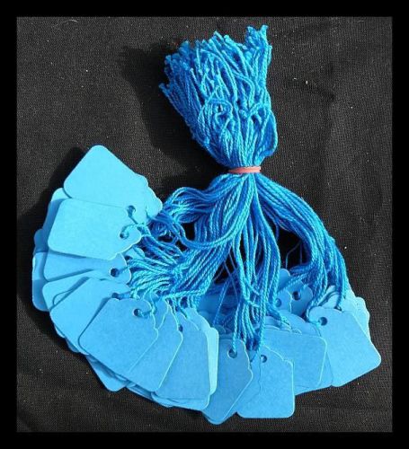 100 BLUE Strung Price Tags 32 x 22 mm Traditional Tie On Swing Tags FREE POST