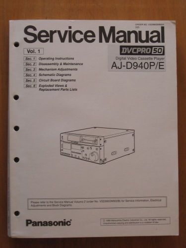 Service Manual for Panasonic AJ-D940 NTSC/PAL - DVCPRO50 - brand new