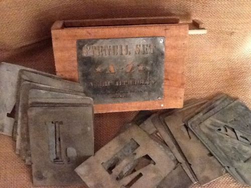 Vintage Inspired Metal Alphabet Stencils in Reclaimed Wood Box A-Z