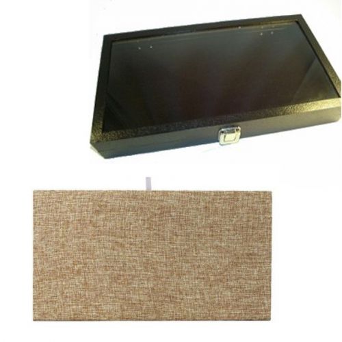 Glass Jewelry Display Tray Case 14 x 8&#034; with Burlap Liner
