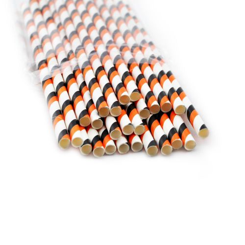 Ca 2 xstriped paper drinking straws-rainbow mixed  party  orange  black double for sale