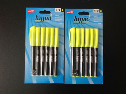Staples HYPE Highlighters 2 Sets of 6 Yellow Chisel Tip Style - NEW Free Ship