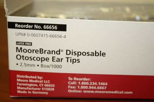 Moorebrand Disposable Otoscope Ear Tips 2.5 mm size Nearly Full box of 1000